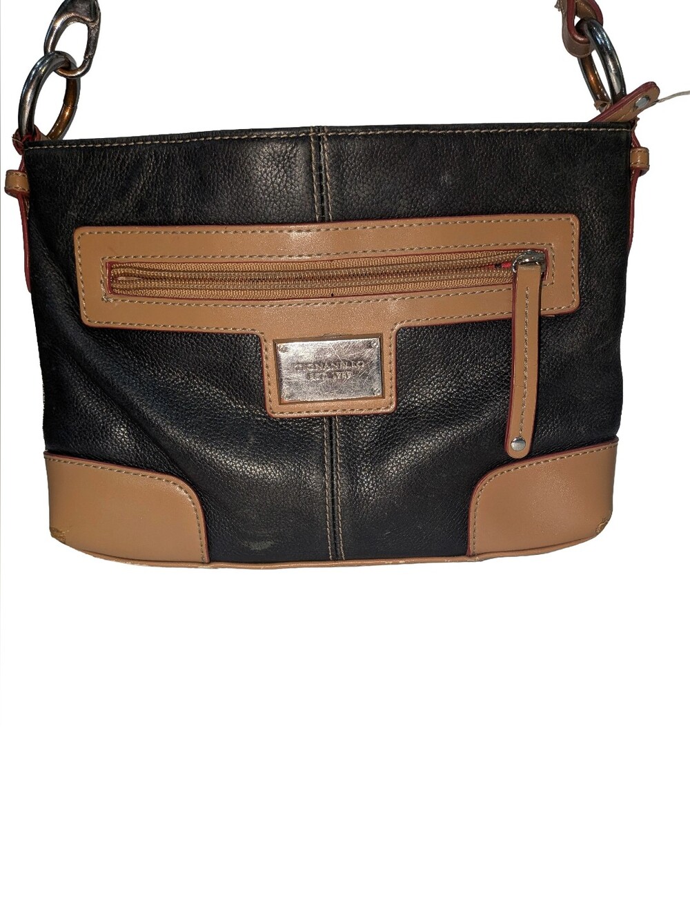 Tignanello Black and Tan Leather-Trim Shoulder Bag